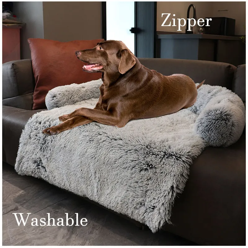 Cremallera perro sofá cama cubierta extraíble sofá lavable felpa círculo perrera invierno cálido dormir mascotas nido cojín gato esteras 220323