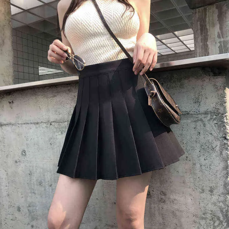 Nowa spódnica mini harajuku plisowana wiosna letnia czarna krótka spódnica wysoka talia A-line w stylu college'u spódnice Women L220725