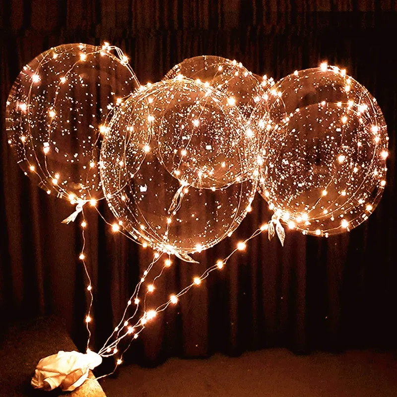 10パックLEDライトアップボボバルーン18インチグローパーティークリスマスの結婚式の装飾のために3Mストリングライト付き透明なヘリウムバルーン