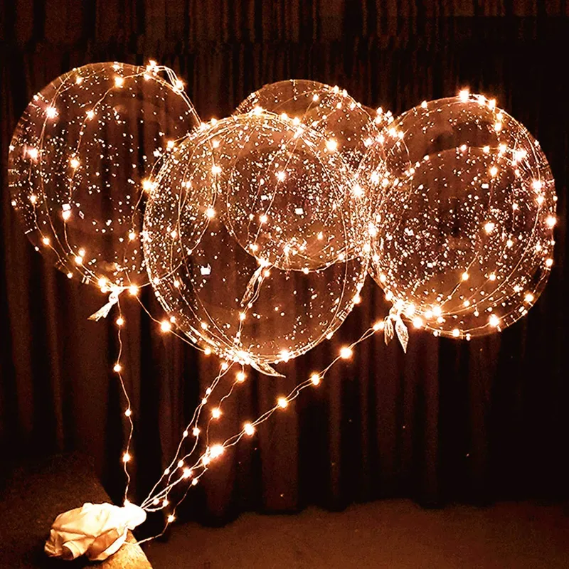 Paquete de 10 globos de Bobo con luz LED, globo de helio transparente brillante de 18 pulgadas con luces de cadena de 3M para decoración de fiesta, Navidad, boda