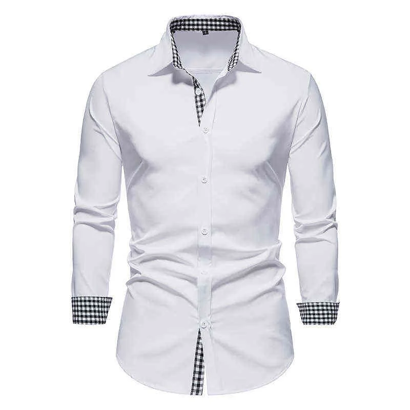 Mens Business Casual Social Shirts Brand Slim Fit Long Sleeve Dress Shirt Män Knacka ner Chemise Homme Camisas HOMBRE XXL L220704