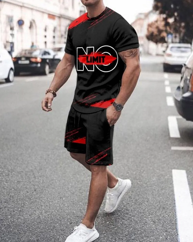 Abito da uomo di tendenza estiva Pantaloncini da spiaggia casual Set Abiti con stampa 3D T-shirt girocollo con graffiti uomo Manica corta 2 pezzi 220524