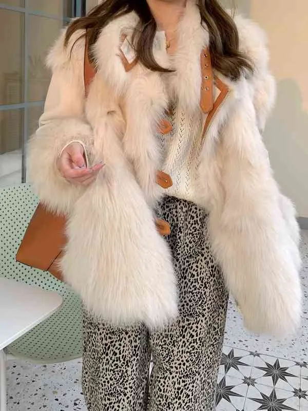 2021 autumn winter new imitation fur coat for women mid-length two-sided wear parka fashion chic double faced faux fur jacket T220716