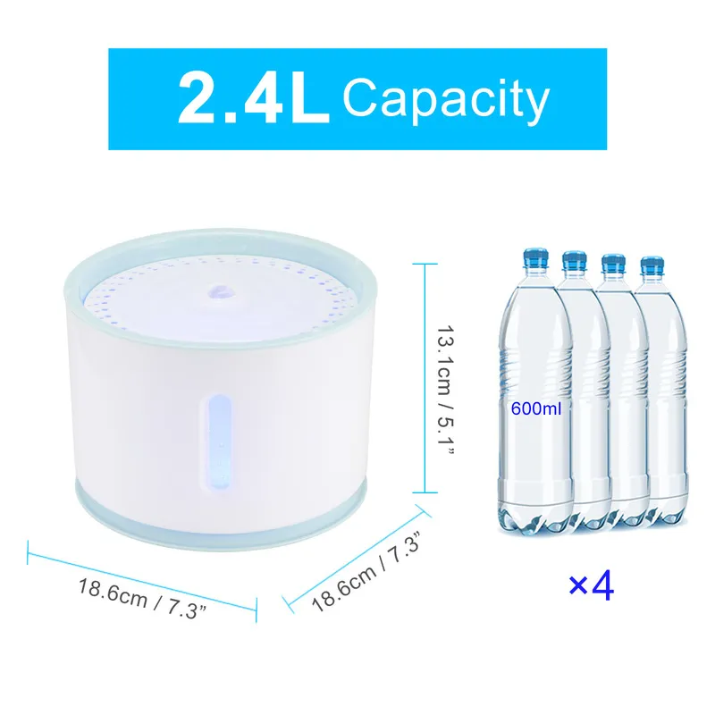 2.4L automatique chat fontaine d'eau LED électrique muet chargeur USB chien abreuvoir bol distributeur de boisson pour 220323