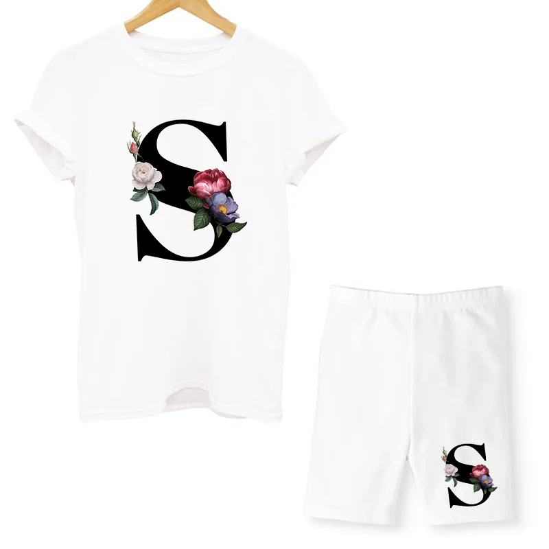 Women s Two Piece Top Slim Shorts Letter T Shirt and Set Summer O Neck Casual Jogging Biker Sexy Women 220616
