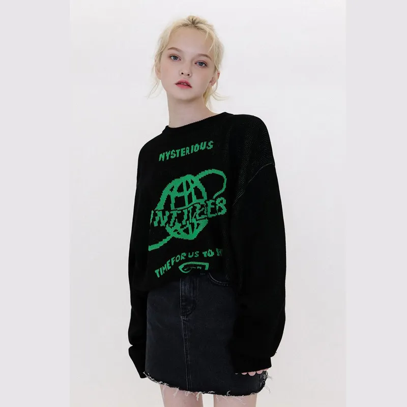 Street Sweater Women Earth Letter Harajuku Kniting Tops Loose Warm Pullover Autumn Winter Japanese Girl Pullover Sweater 220815