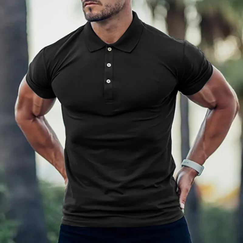 Koszula fitness Polo Prosta biznesowa koszulka z krótkim rękawem Lapel Button Polo Shirt S-3XL 220620