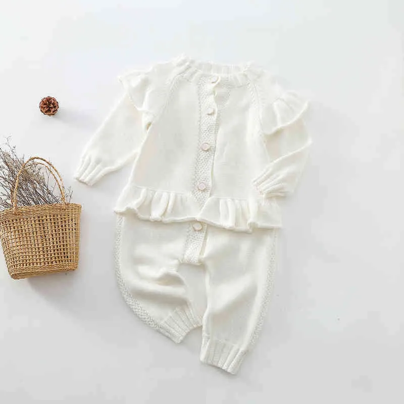 KOKI 2022 Baby Kleidung Stricken Strampler Spitze Overall Mädchen Outfits Koreanische Neugeborenen Overalls Baby Mädchen Kleiden Kintted Großhandel G220510