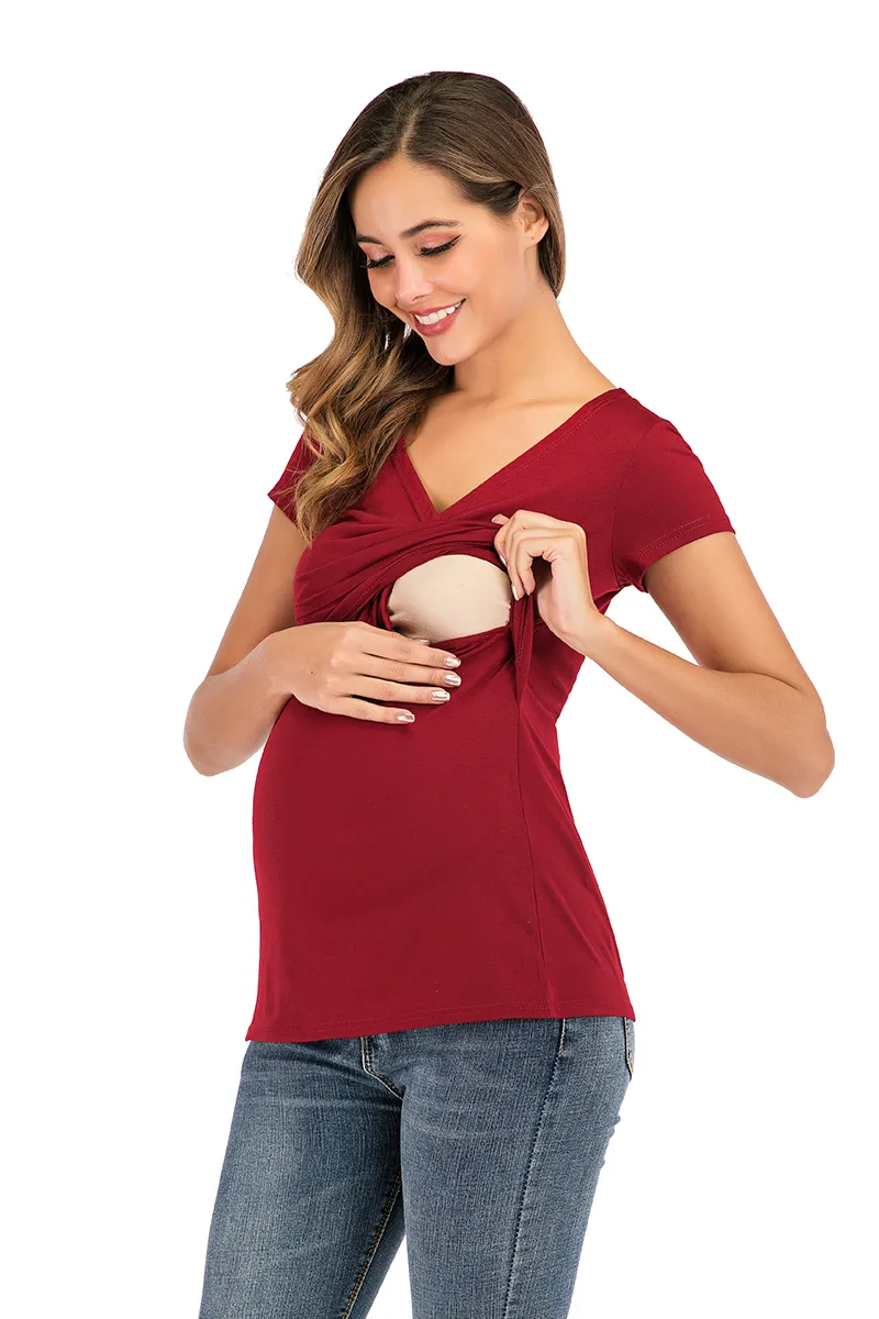 Maternity Tops Women's Comfy Short Sleeve Nursing Tunic Top for Breastfeeding T-Shirt Pregnant Pregnancy Womens Clothing Mom 220419