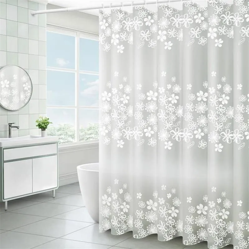 Bathroom Waterproof Shower Curtain Set With Hooks White Flower Vine Print Mildew Proof Curtains Translucent Bath Screen Decor 220517