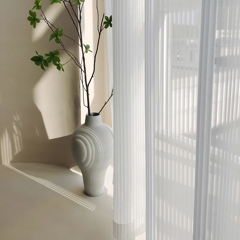 Стиль жалюзи Прозрачные белые занавески для тюля для гостиной полосатой вертикальной вуаль моды Шир Шерпа домашний декор. Пользовательский размер 220511