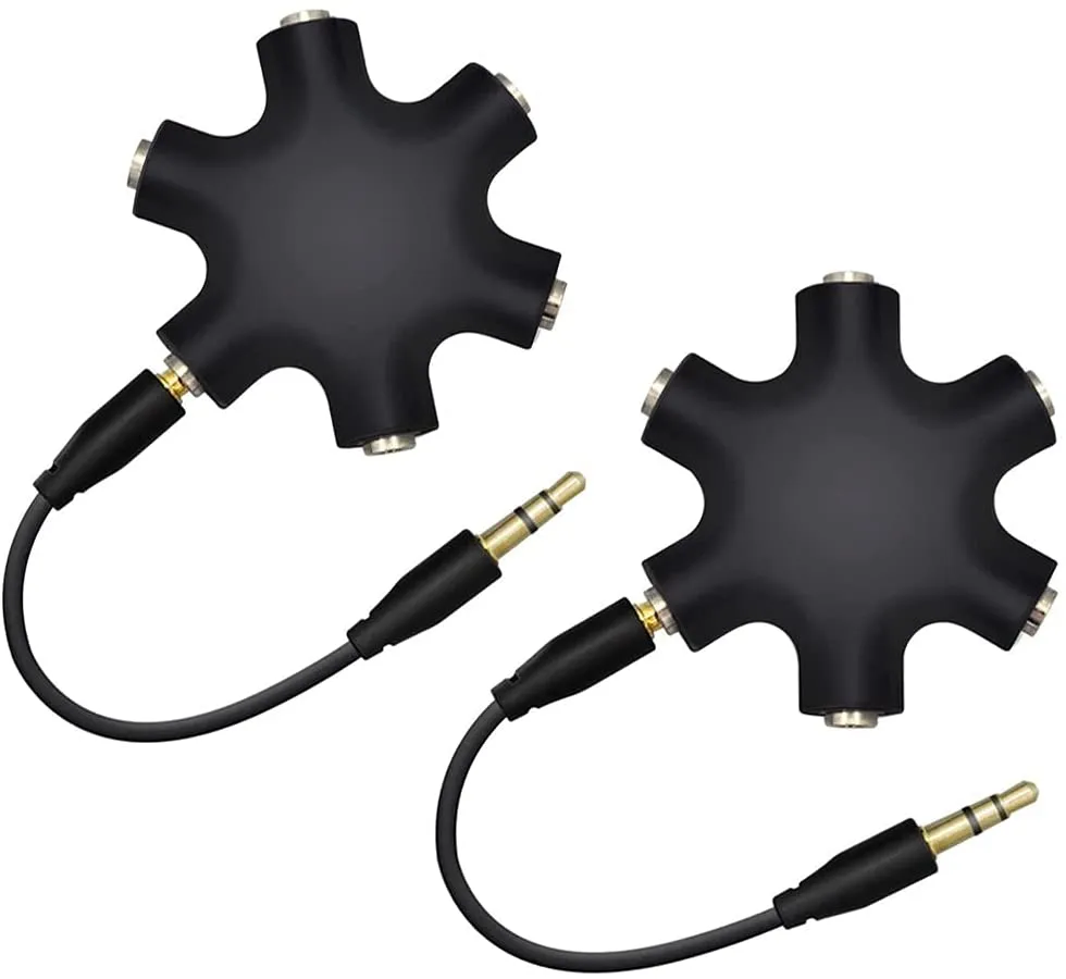6 In 1 3,5 mm Jack Audio Aux Cable Splitter Adapter 1 Mannelijk tot 5 vrouwelijke hoofdtelefoonpoort Share Adapters voor MP3/4 mobiele telefoon