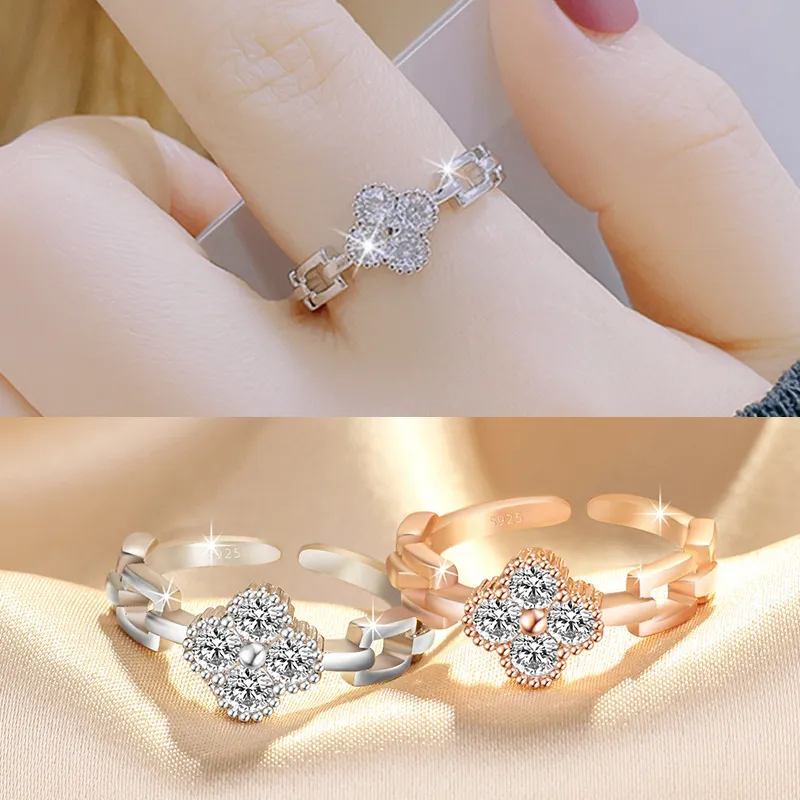 Koreańska słodka moda designerska pierścienie zespołu dla kobiet CZ CZ Lśniący Kryształ Otwarty Srebrny Rose Gold Bling Diamond Love Ring 322T