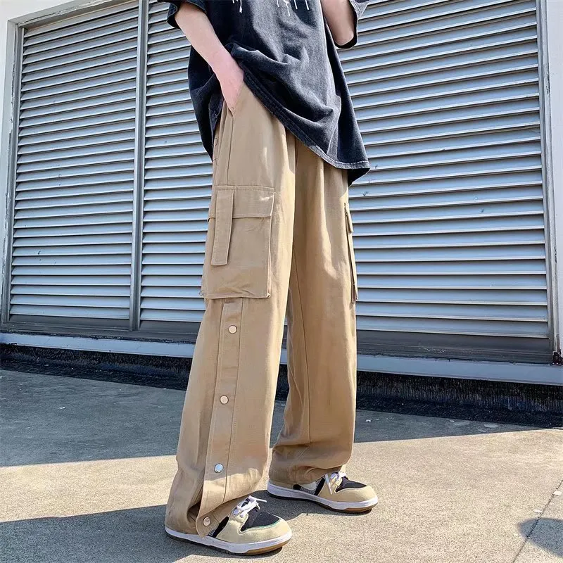 Men's Jeans Cotton Cargo Pants Harajuku Style Straight Casual for Solid Big Pockets Loose Wide Leg Design Trousers 220920