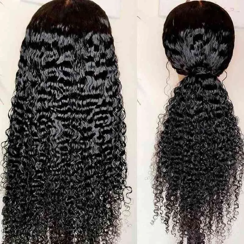 Дюйм Vrigin Curly Human Hair Wig x кружевные фронт для женщины Deep Wave x Frontal Pre 220606