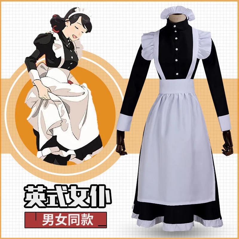 STSVZORR COSplay costume black and white maid clothes British style pearl line long coffee shop maid COS uniform 220325