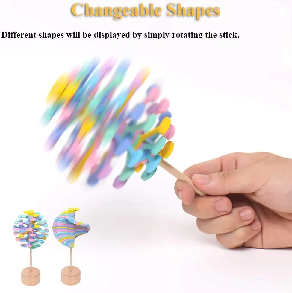 TCUVBUI Decompression Toys - Wooden Tree Puzzle 3D Lollipop Magic Rotating Toy for Adults & Kids Desk Funny Toys Spin Tools Unzip Toys Home and Office Decor xm