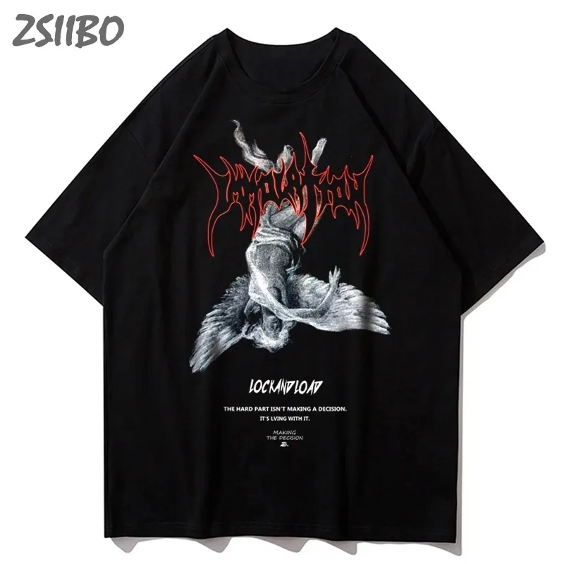 Harajuku Art Fallen Angel Oversize Hommes T-shirt Été Cool Unisexe Hip Hop Drôle Imprimé T-shirt Casual T-shirt Streetwear Tops 220621