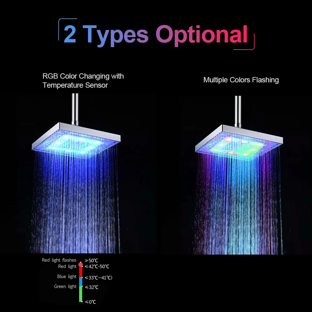 LED Rain Shower Head High Pressure Shower Head Water Save Automatically Color-Changing Temperature Sensor Showers for bathroom