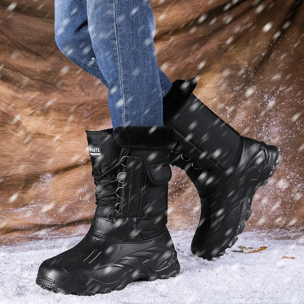 Neue Winter Camouflage Schnee Männer Stiefel Regen Schuhe Im Freien Wasserdichte Mit Fell Plüsch Warme Männliche Casual Mid-Kalb Arbeit motorrad Boot