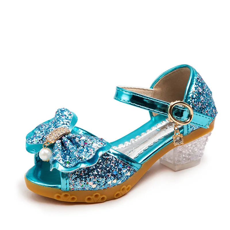 Summer Children Girls Crystal Sandals Kids Princess Glitter Leahter Shoes 220527