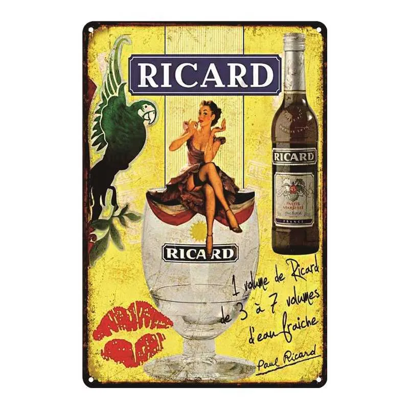 Ricard pinup flicka vintage metallskylt dekorativ plack väggdekor pub bar man grottklubb dekoration a118881049