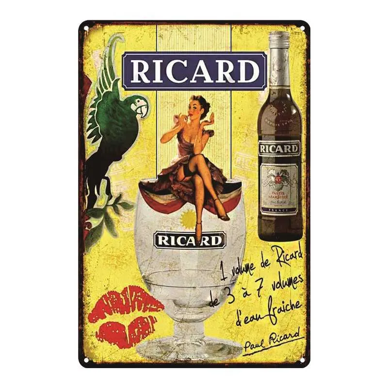 Ricard Pinup Girl Vintage Metal Sign Decoração de parede decorativa Decoração de barra de caverna Clube A114658722