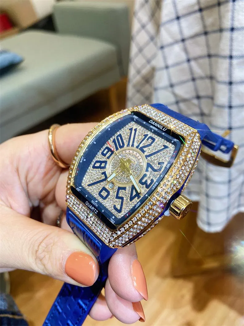 Armbanduhren Paar Uhr Luxus Männer Frauen Große Zahl Zifferblatt Diamant Zahlen Männlich Weiblich Minimalistischen Uhr Iced Out Fall Armbanduhr L2422
