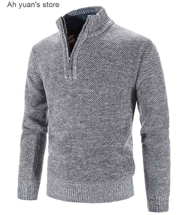 Ah yuan men half zip mock neck nited sweaterソリッドカラースタンドカジュアルカシミアセーターl220730