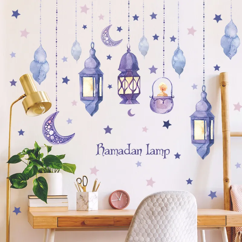 2022 Ramadan Window Sticker Eid Mubarak Decor Lantern Mönster Ramadan Kareem Islamiska väggklistermärke Muslim Mural Wall Decals Decor Decor