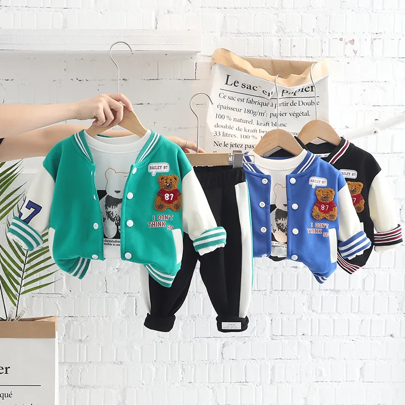 2022 Spring Autumn Children Boys Clothing Set Baseball Coat Cotton T-shirts Casual Pants Baby Boys Clothes