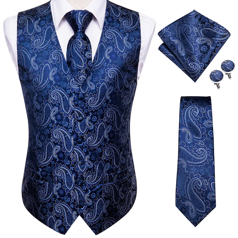 Hi-Tie Bourgogne Violet Paisley Soie Hommes Slim Gilet Cravate Ensemble Pour Costume Robe De Mariage Gilet Cravate Hanky Bouton De Manchette Ensemble 220725