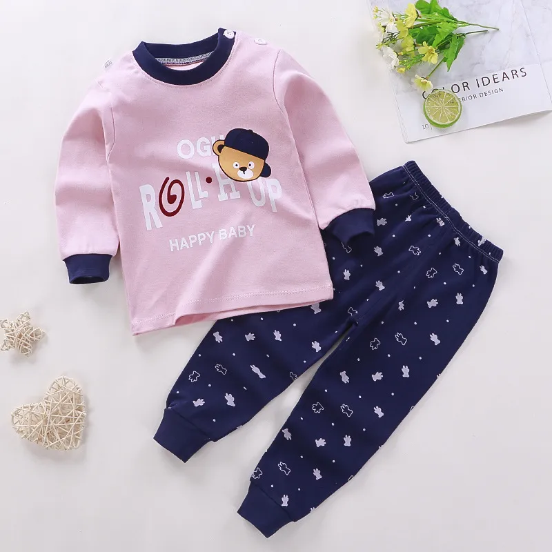 Kids jongensmeisjes pyjama sets cartoon print lange mouw schattige t -shirt tops met broek peuter baby herfst slaapkleding 220715