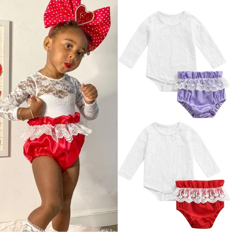 Clothing Sets Princess Baby Girls Clothes 0-24M Lace Floral Long Sleeve Romper Tops+Elastic Ruffles Shorts