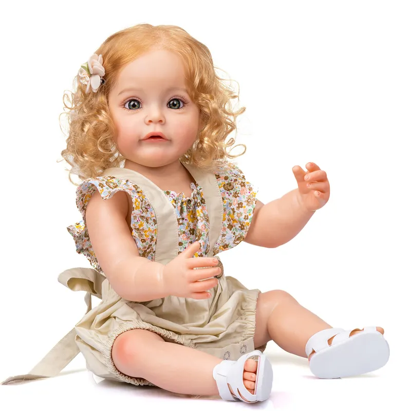 NPK 55CM FUll body Silicone Reborn Toddler Girl Princess Sue-Sue Hand-detailed Paiting Rooted Hair waterproof Toy for Girls 220505