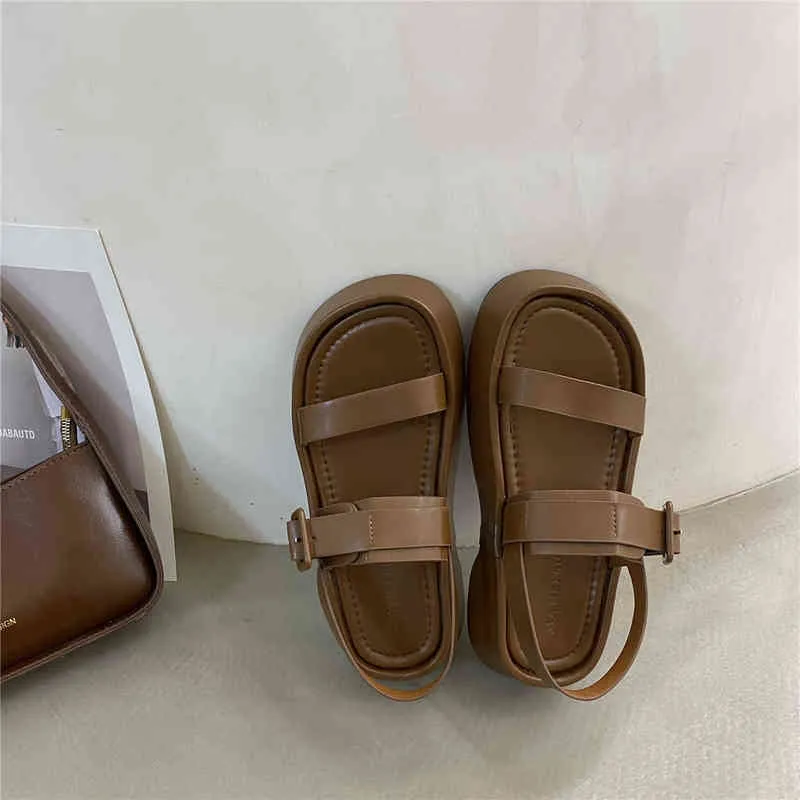 Sandaler kvinnor tofflor mode sommarmuffins botten höga klackar sexiga dubbelbälte plattform sandaler casual skor 220704