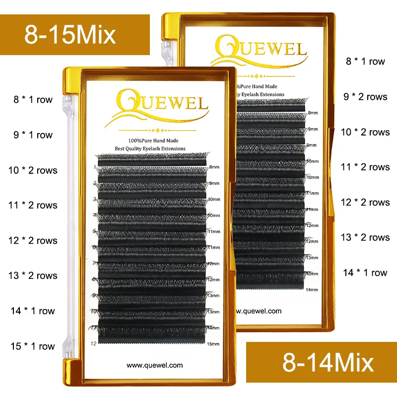Quewel 5 boxes w شكل رموش العين امتدادات مقدمة الحجم مروحة 815mm نصيحة ثنائية W النمط
