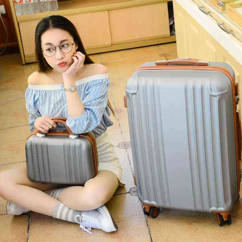 '' Inch AbsPc Luggage Set Travel Women Suitcase On Wheels Carry Cabin Rolling With Cosmetic Bag student J220708 J220708