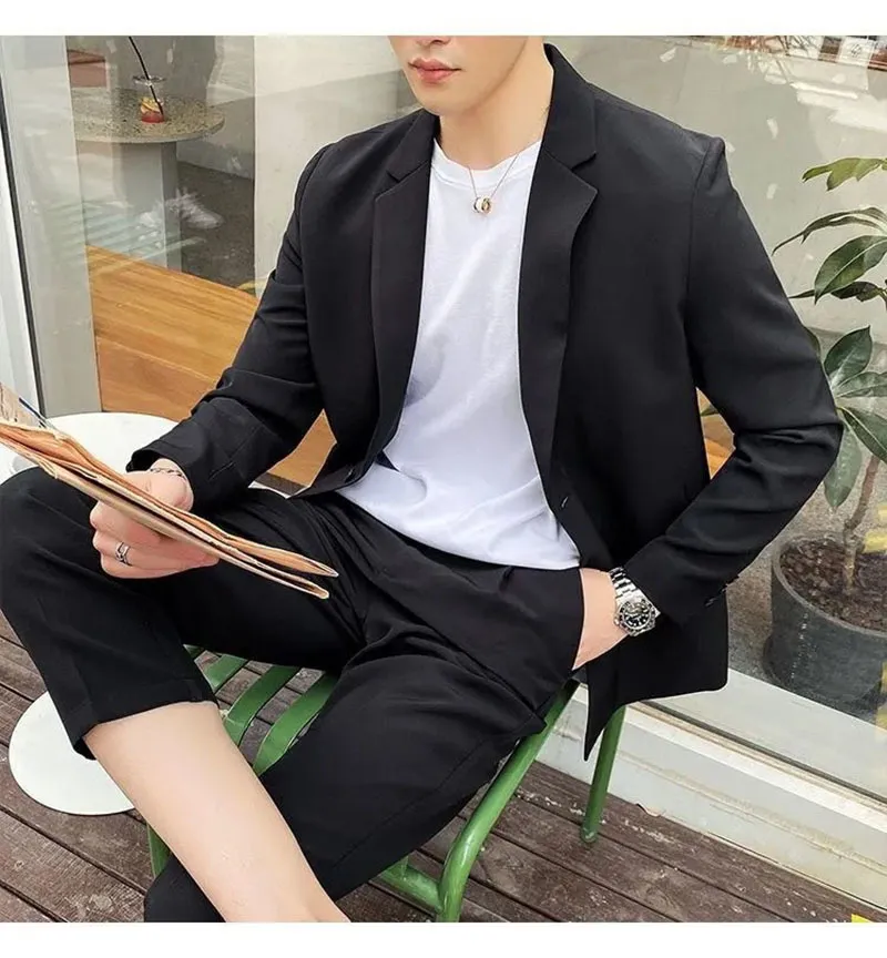GODLIKEU Повседневный свободный мужской пиджак Корейский модный черный костюм Топ кардиган с длинными рукавами Одежда 220527