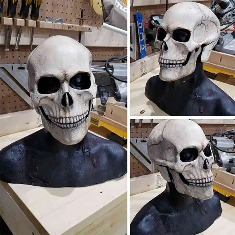 Casco de máscara de cráneo de cabeza completa con máscaras de mandíbula móvil Látex realista Skeleton Z L2205305397127