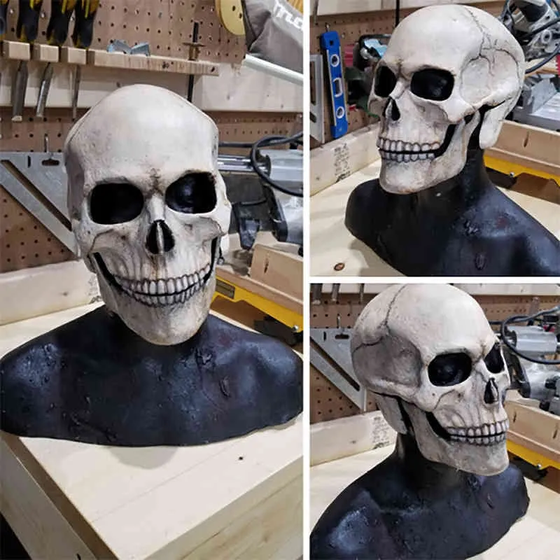 Full Head Skull Mask Helmet With Movable Jaw Masques Entire Realistic Latex Scary Skeleton Z L2205308102678