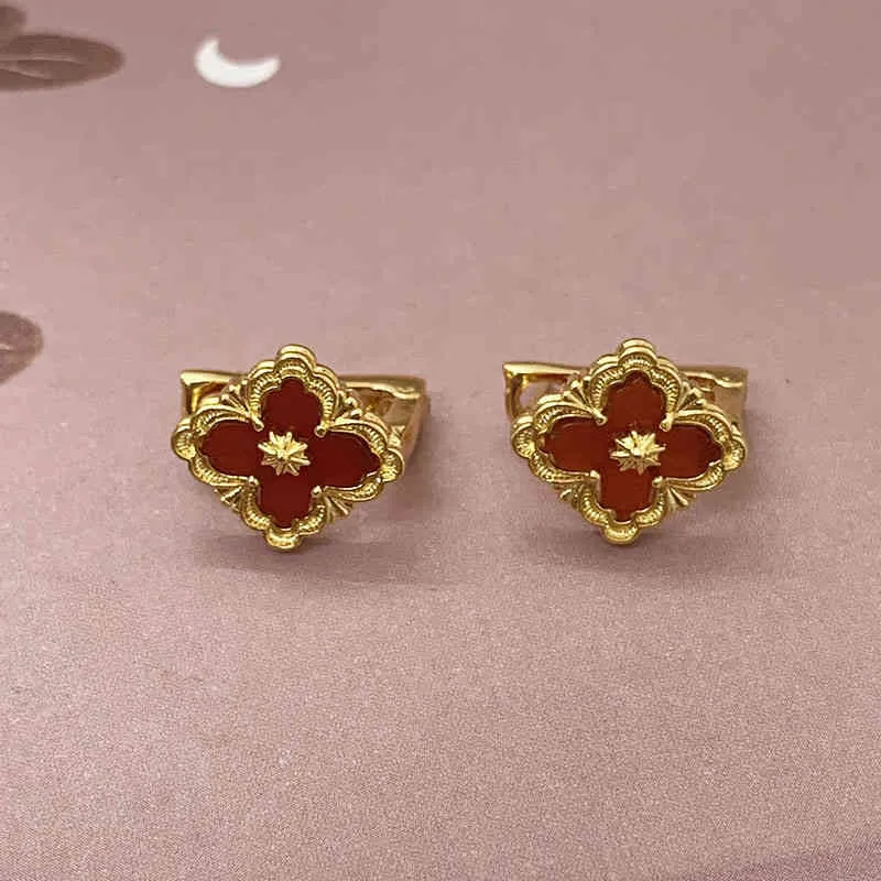 Boucles d'oreilles porte-bonheur trèfle à quatre feuilles pour femmes, Vintage, couleur unie, clous d'oreille en cuivre, bijoux de luxe, cadeau 2022, 6172778