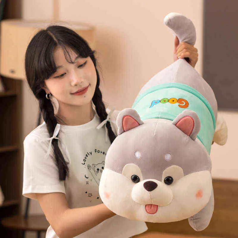 Pc Cm Beautiful Fat Husky Plush Toy Cartoon Lying Dog Cushion Soft Stuffed Dolls Sofa For Children Kids Gift J220704