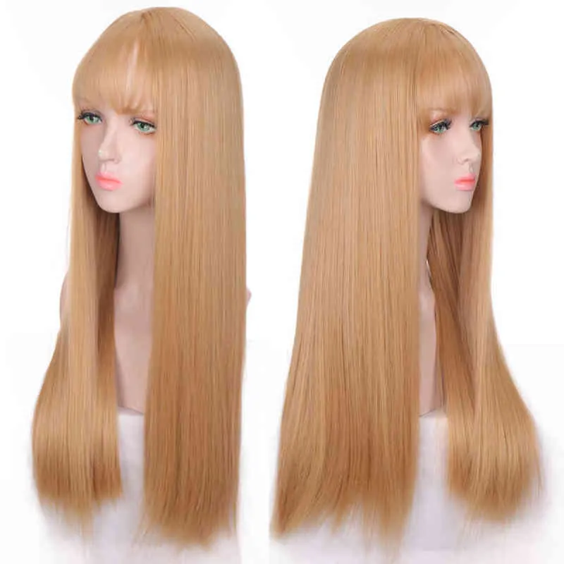 الشعر الاصطناعي الطويل مستقيم الأشقر أبيض يسلط الضوء على أنثى cosplay lolita wig bangs bangs مقاومة للحرارة w 220622