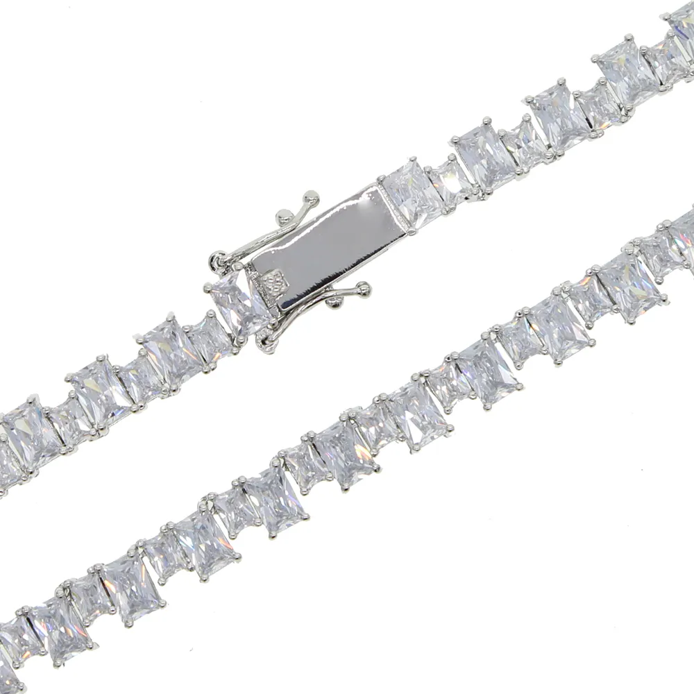 Iced out silver baguette cz tennis chain necklace for women high quality hip hop ice 5A cubic zirconia choker jewelry in stock310Z