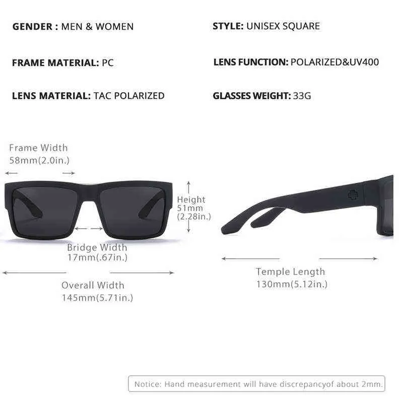 2022 Nieuwe SPY HD Gepolariseerde Zonnebril Voor Mannen Sportbrillen Vierkante Zonnebril Vrouwen UV400 Oversized Bril Spiegel Zwart Shades y2223