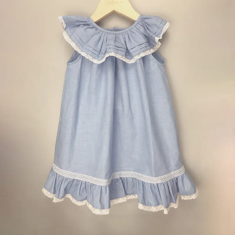 Crianças boutique roupas espanholas de verão meninos meninas azul manga curta linho de algodão conjunto irmã irmão eid roupas de aniversário 220509