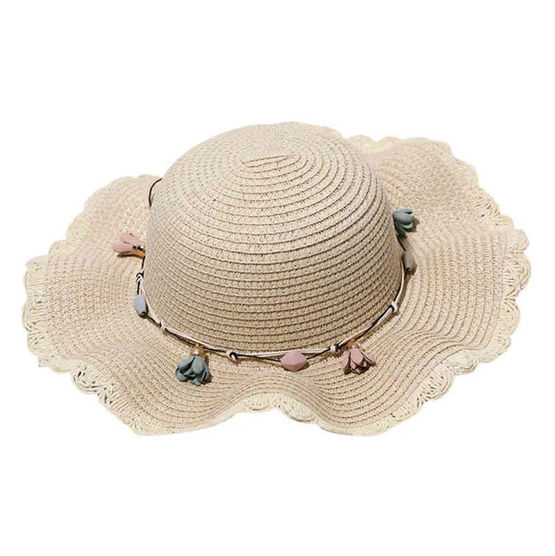 Cor sólida mulheres chapéu de palha largamente sol largamente laca ladies chapéus tampão de praia com flor estilo coreano moda vintage menina chapéu g220301