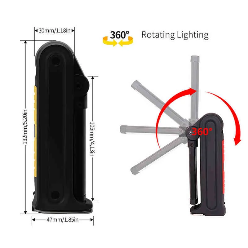 Usb Oplaadbare Cob Led Zaklamp Werklamp Inspectie Licht 4 Modi Staart Magneet Ontwerp Opknoping Fakkel Lamp Waterdicht J220713