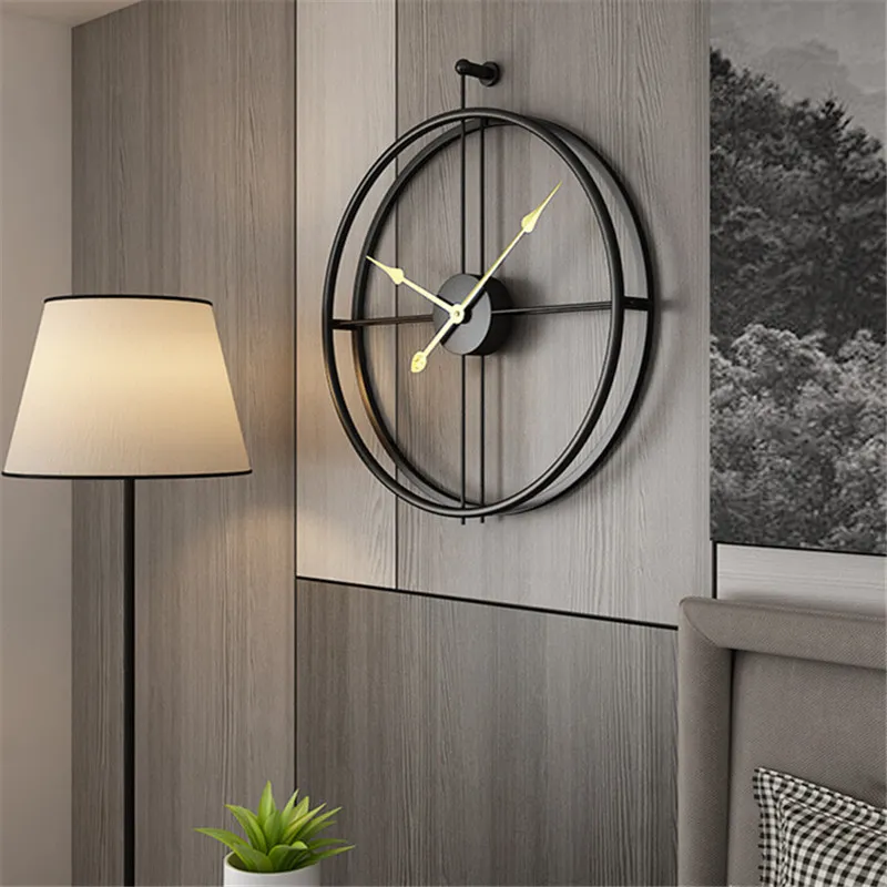 금속 철제 대형 벽 시계 사무실 장식 고급스러운 미니멀리스트 산업 음소거 북유럽 교수형 매달려 홈 장식 현대 디자인